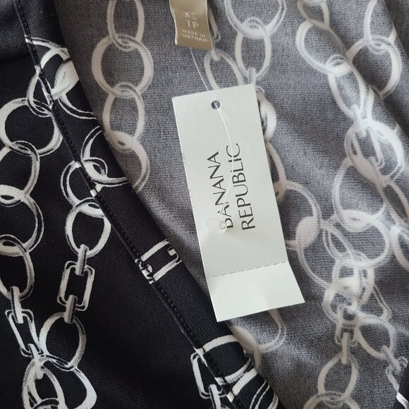 NWT Banana Republic Black & White Chain Stretch Wrap Dress XS - Picture 3 of 9
